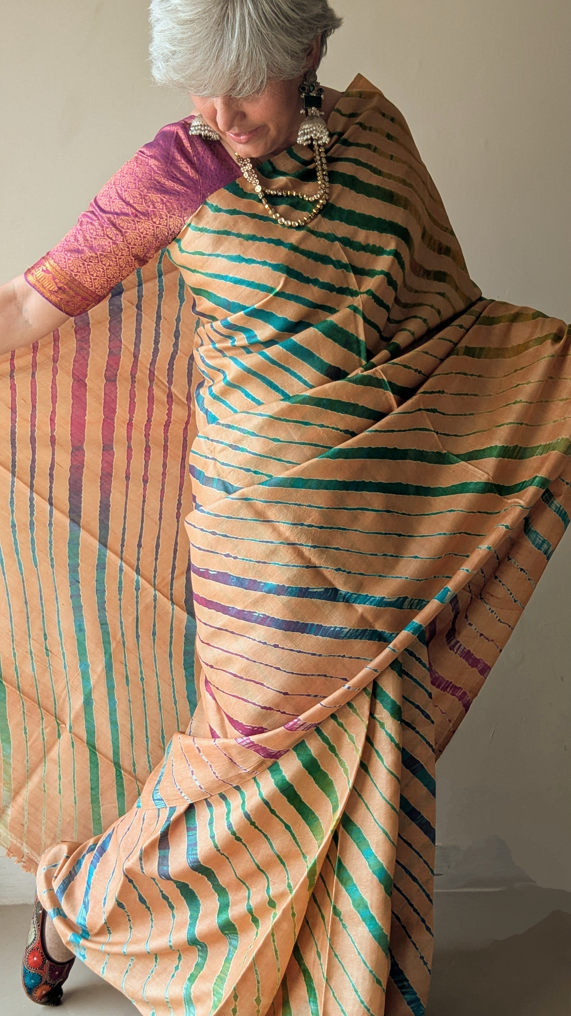 Red - Tie-Dye Tussar Silk Handloom Leheriya Fabric 93 main image 0