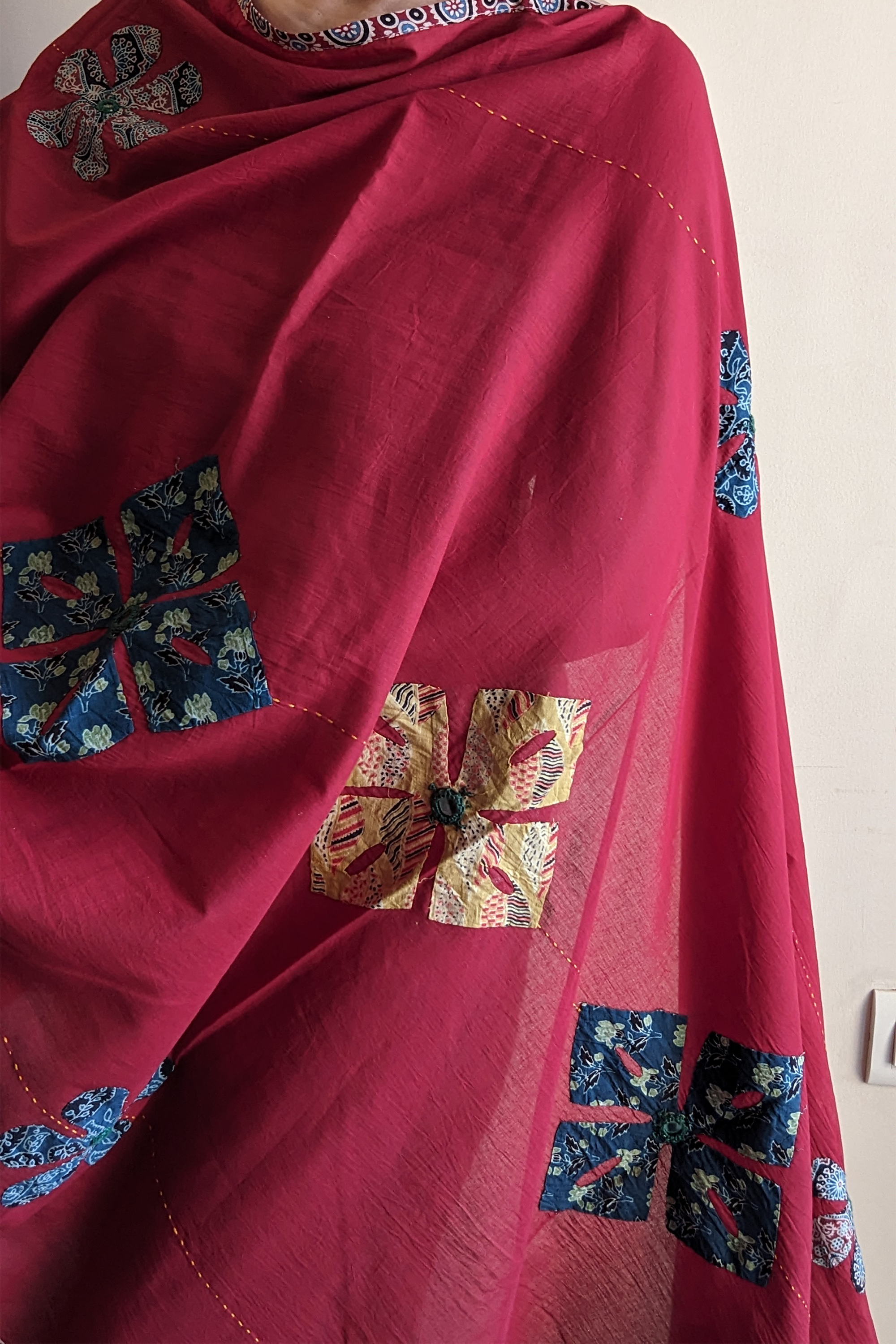 Red Patchwork dupatta