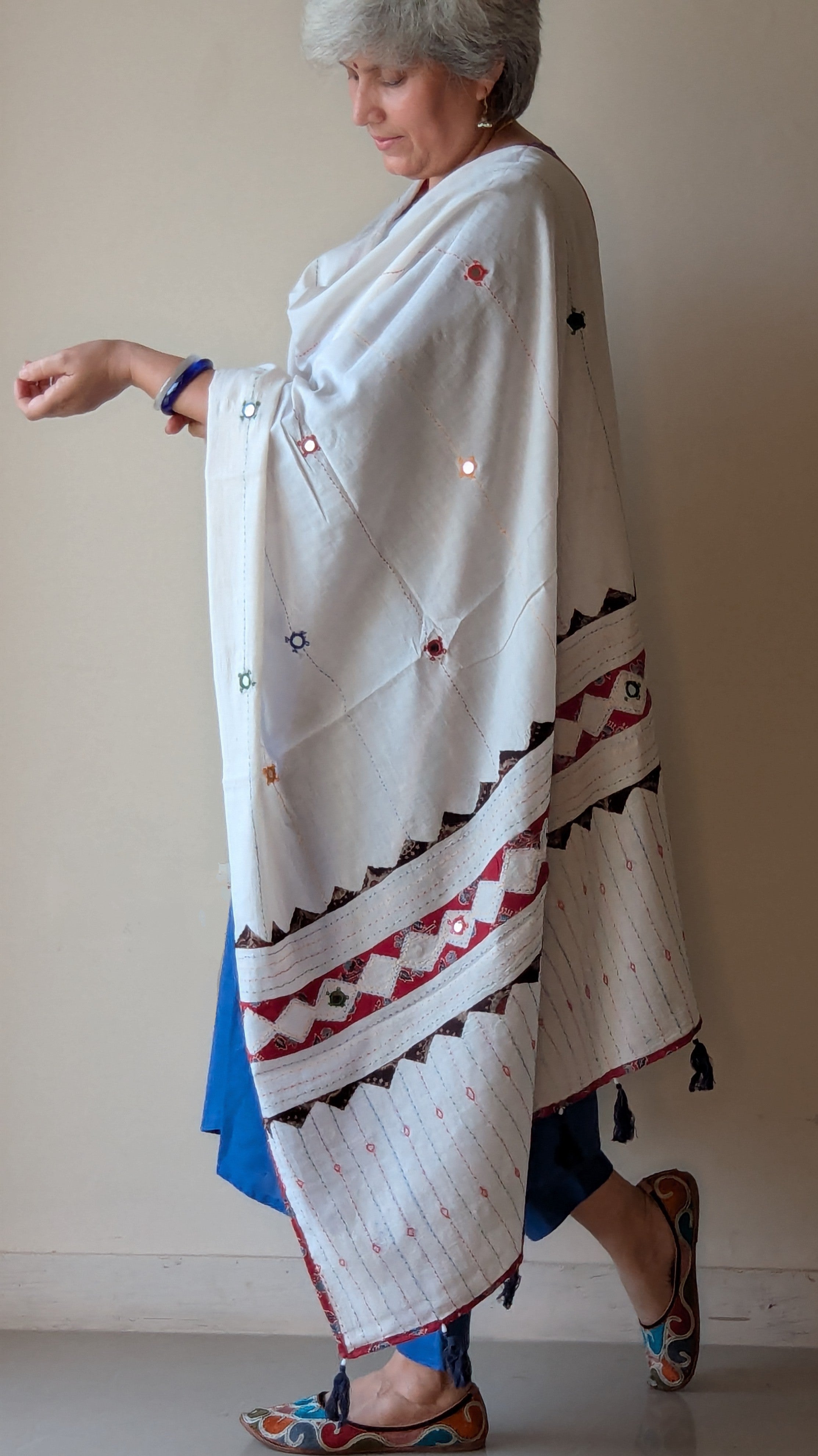 AJRAKH APPLIQUE KANTHA & MIRROR WORK DUPATTA