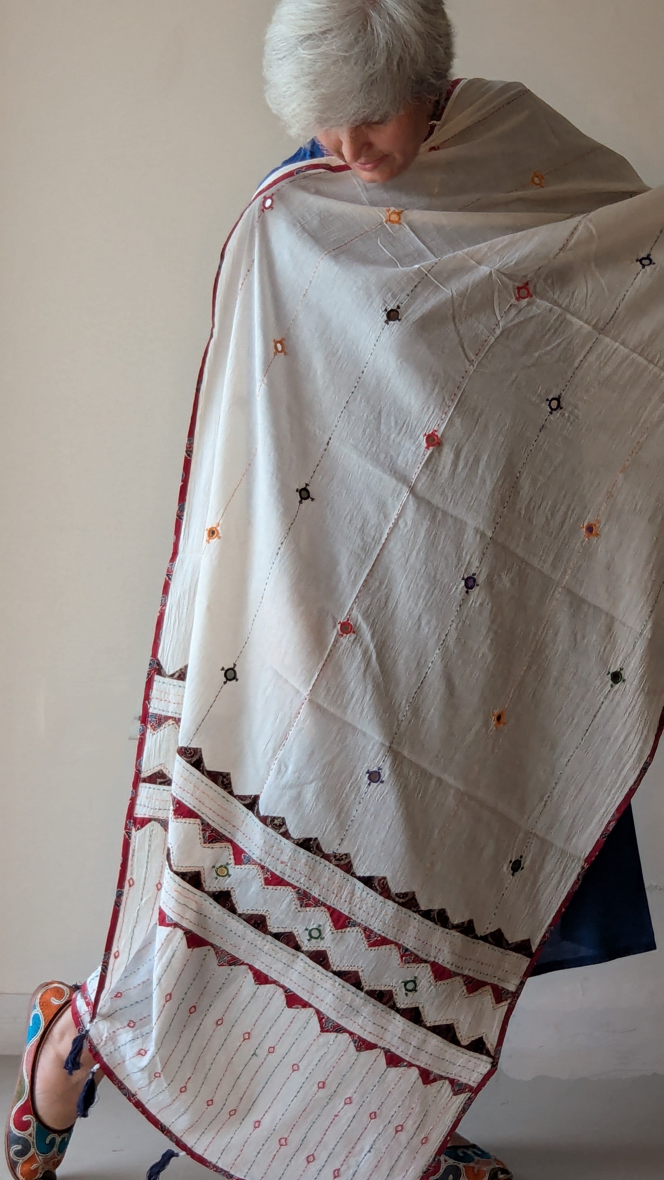 AJRAKH APPLIQUE KANTHA & MIRROR WORK DUPATTA