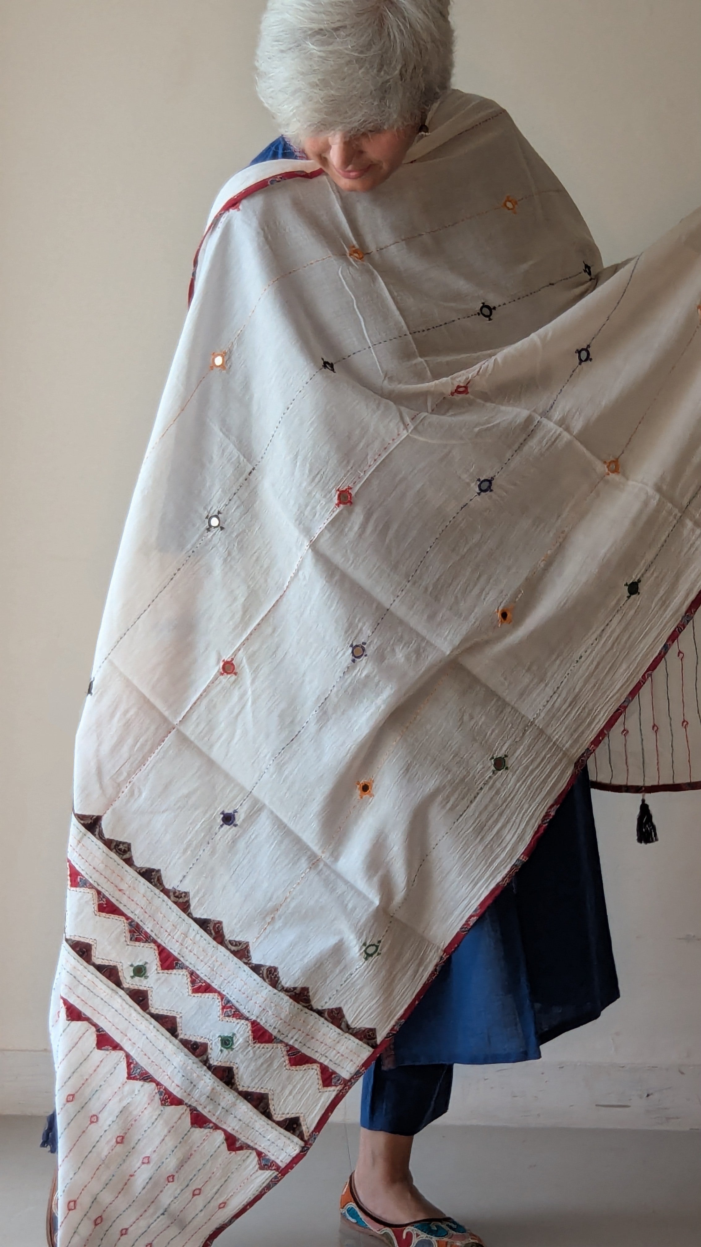 AJRAKH APPLIQUE KANTHA & MIRROR WORK DUPATTA
