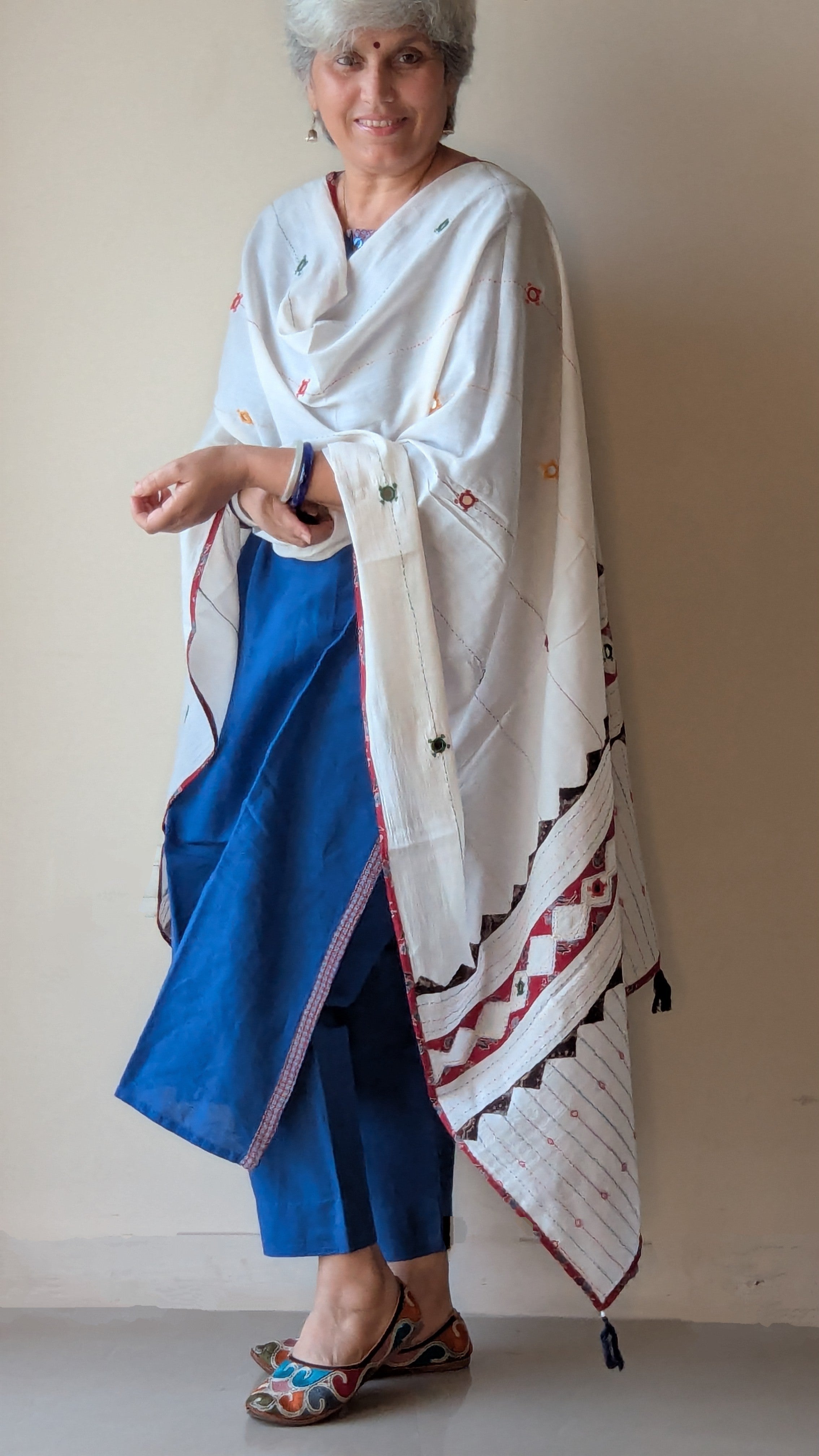AJRAKH APPLIQUE KANTHA & MIRROR WORK DUPATTA