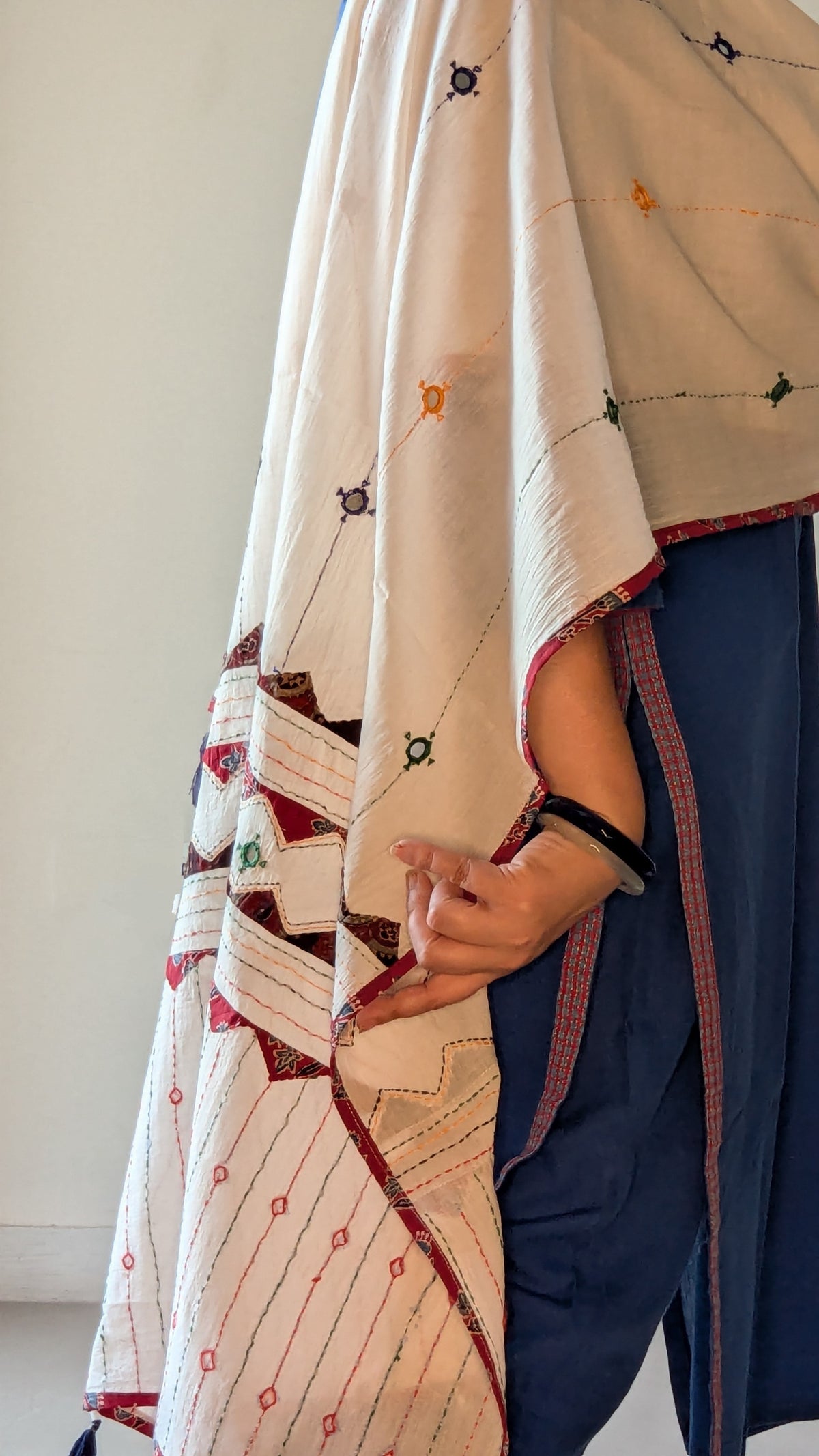 AJRAKH APPLIQUE KANTHA & MIRROR WORK DUPATTA