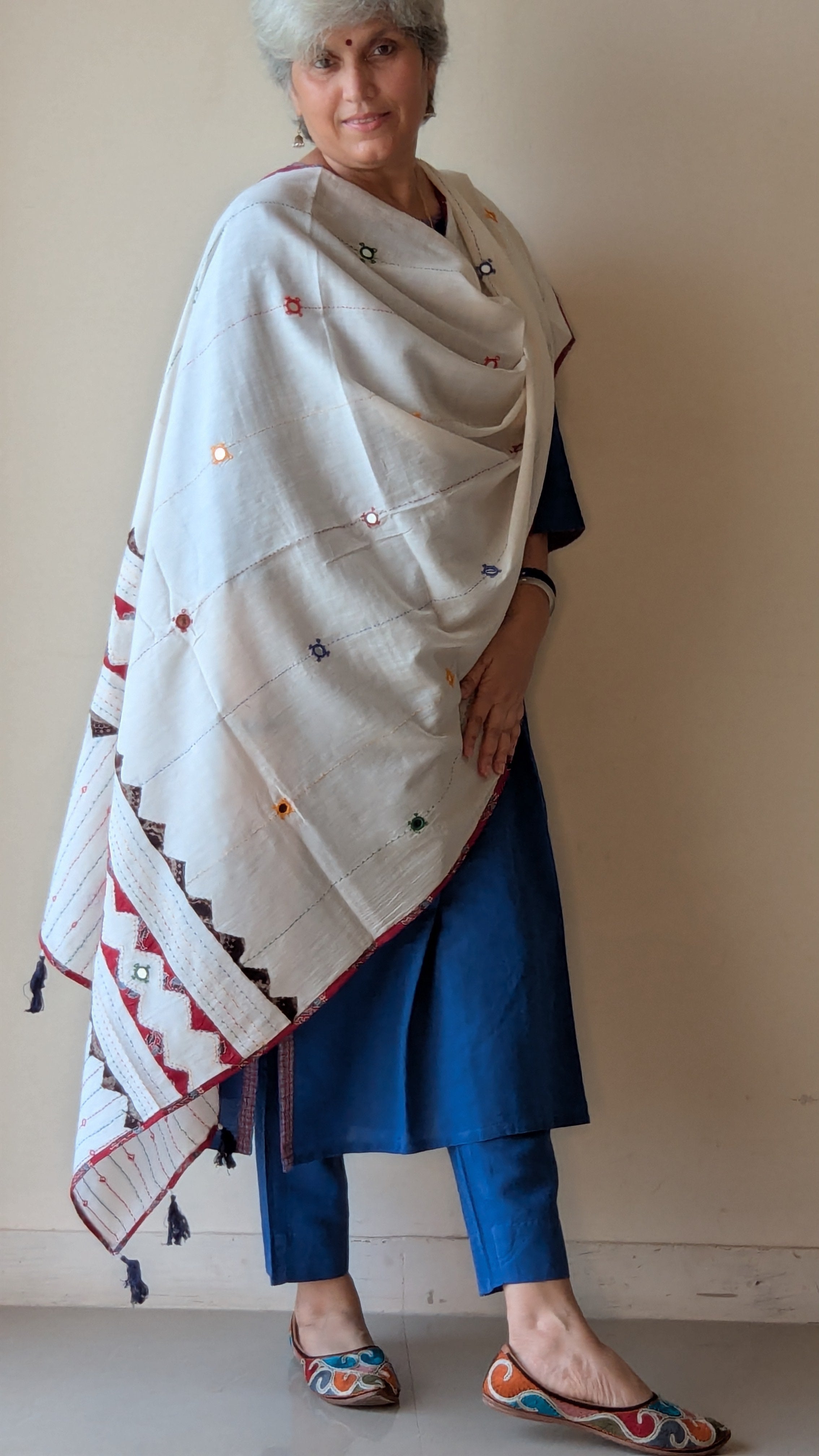 AJRAKH APPLIQUE KANTHA & MIRROR WORK DUPATTA