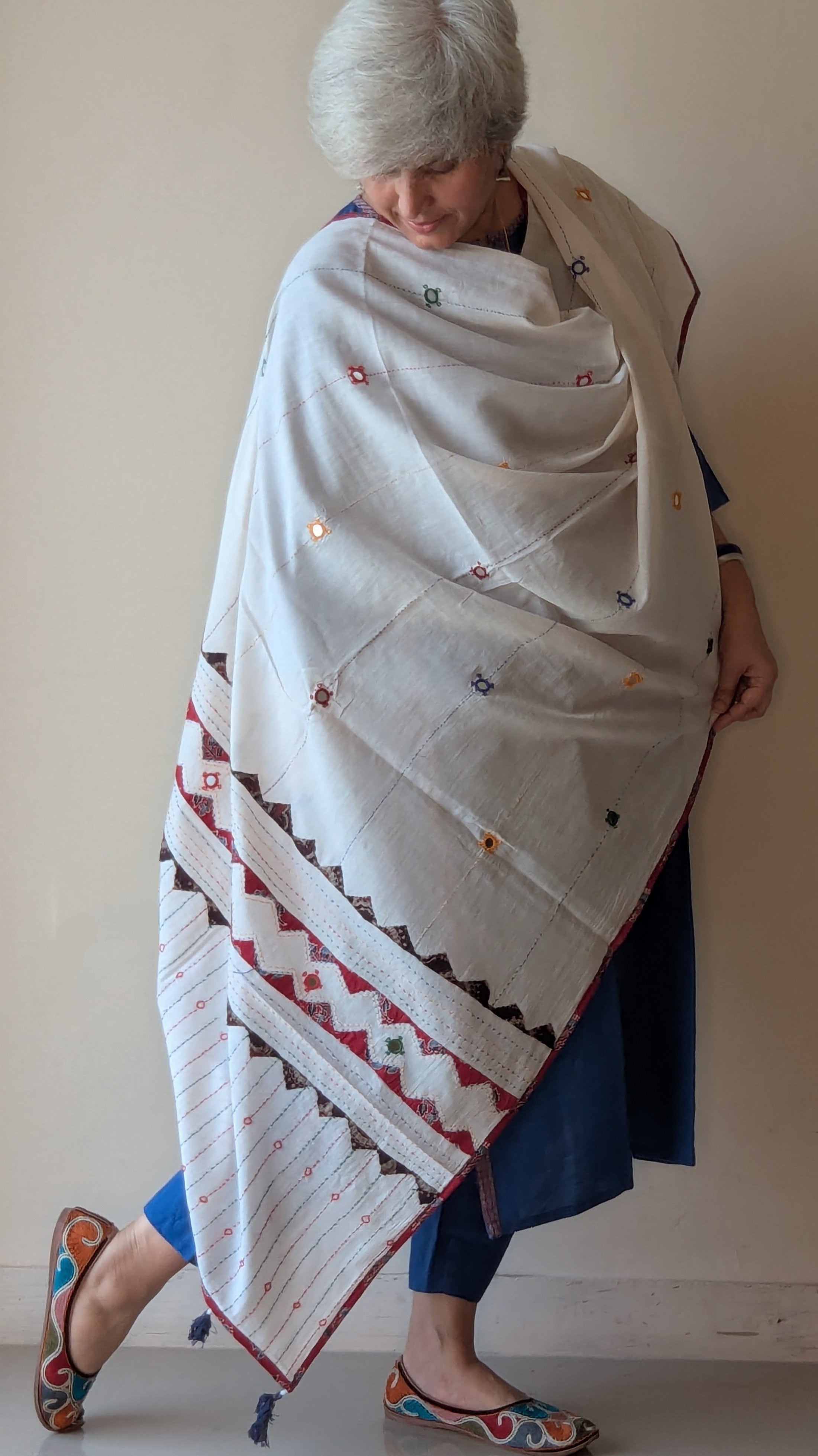AJRAKH APPLIQUE KANTHA & MIRROR WORK DUPATTA