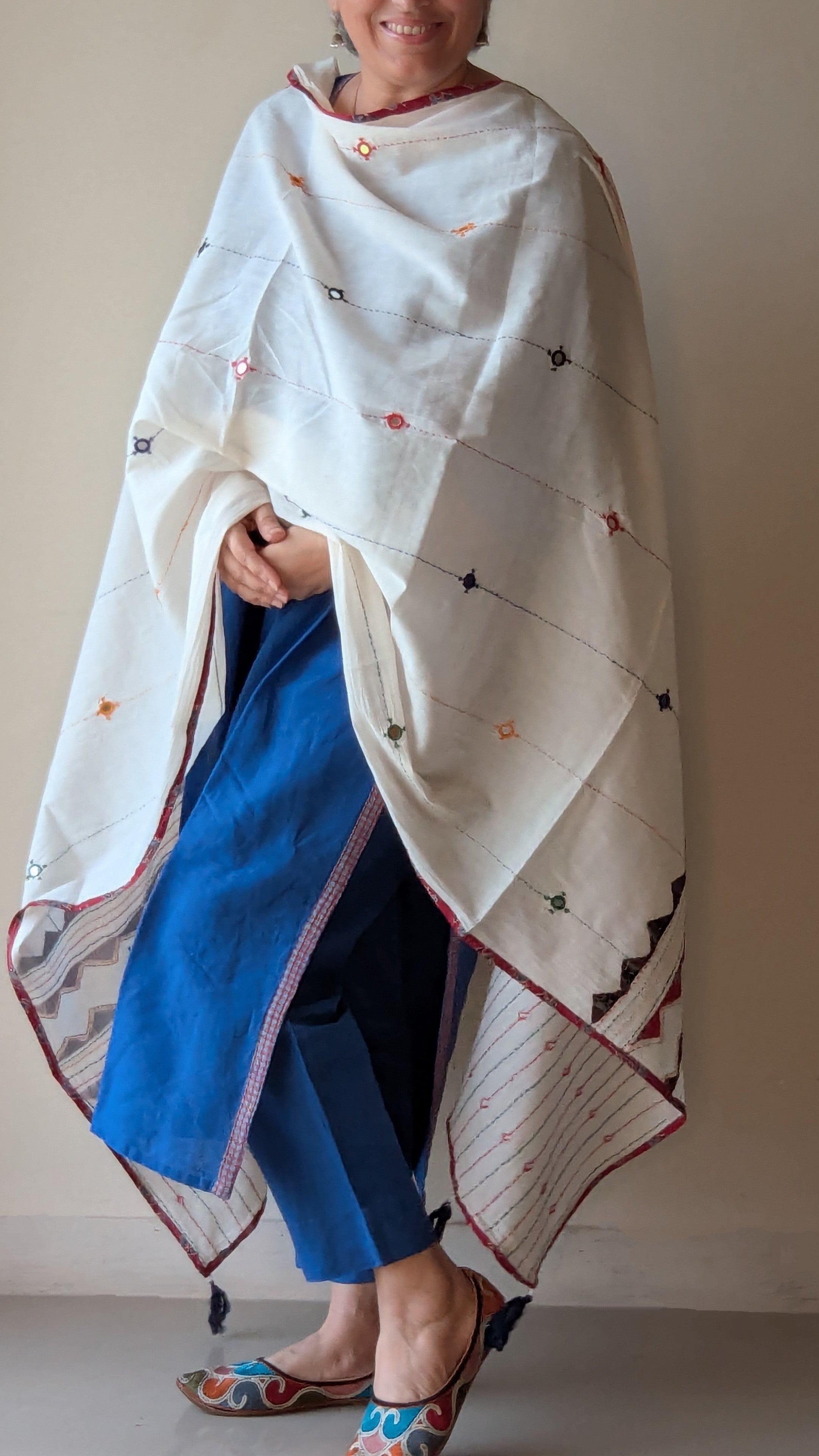 AJRAKH APPLIQUE KANTHA & MIRROR WORK DUPATTA