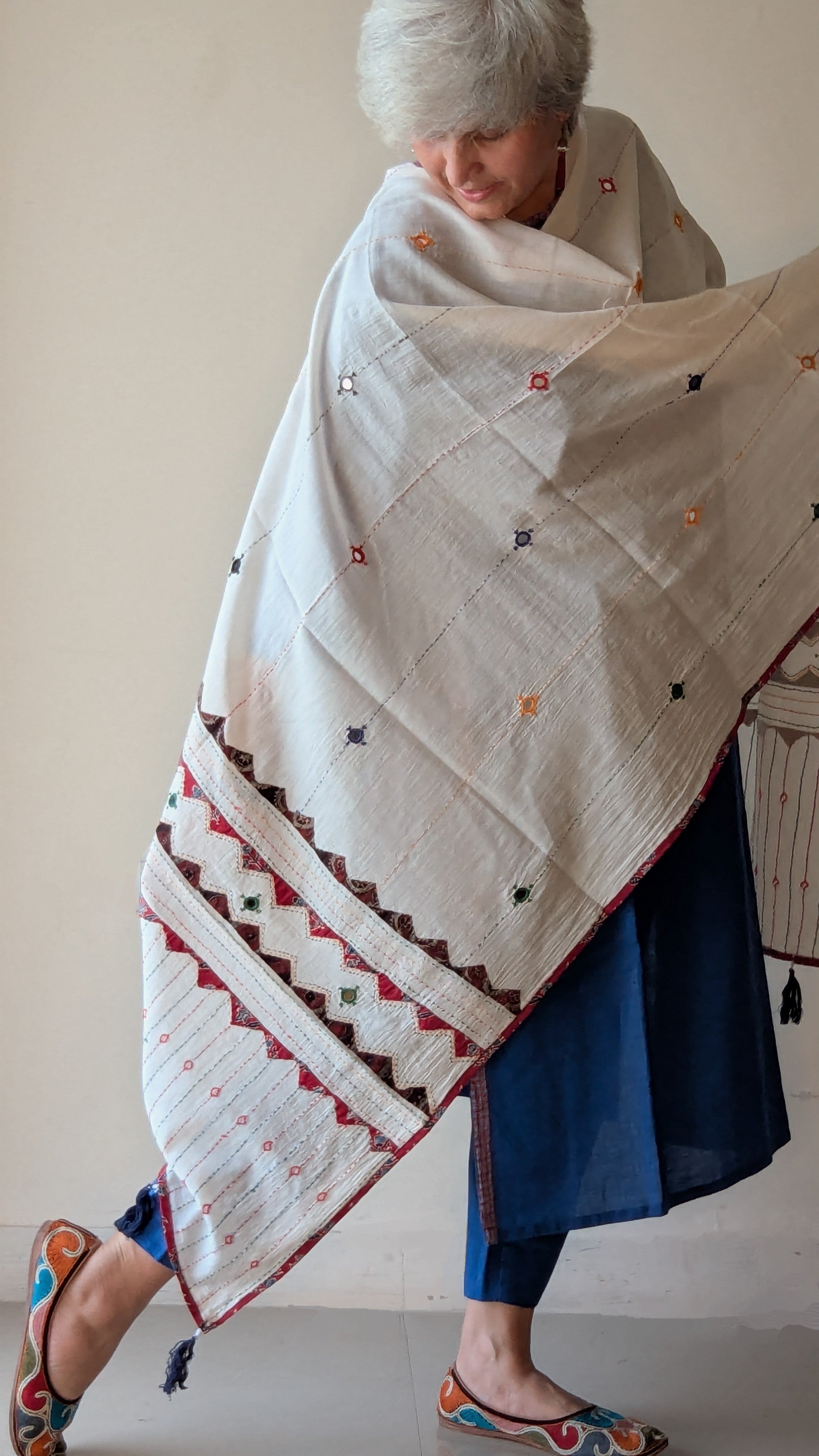 AJRAKH APPLIQUE KANTHA & MIRROR WORK DUPATTA