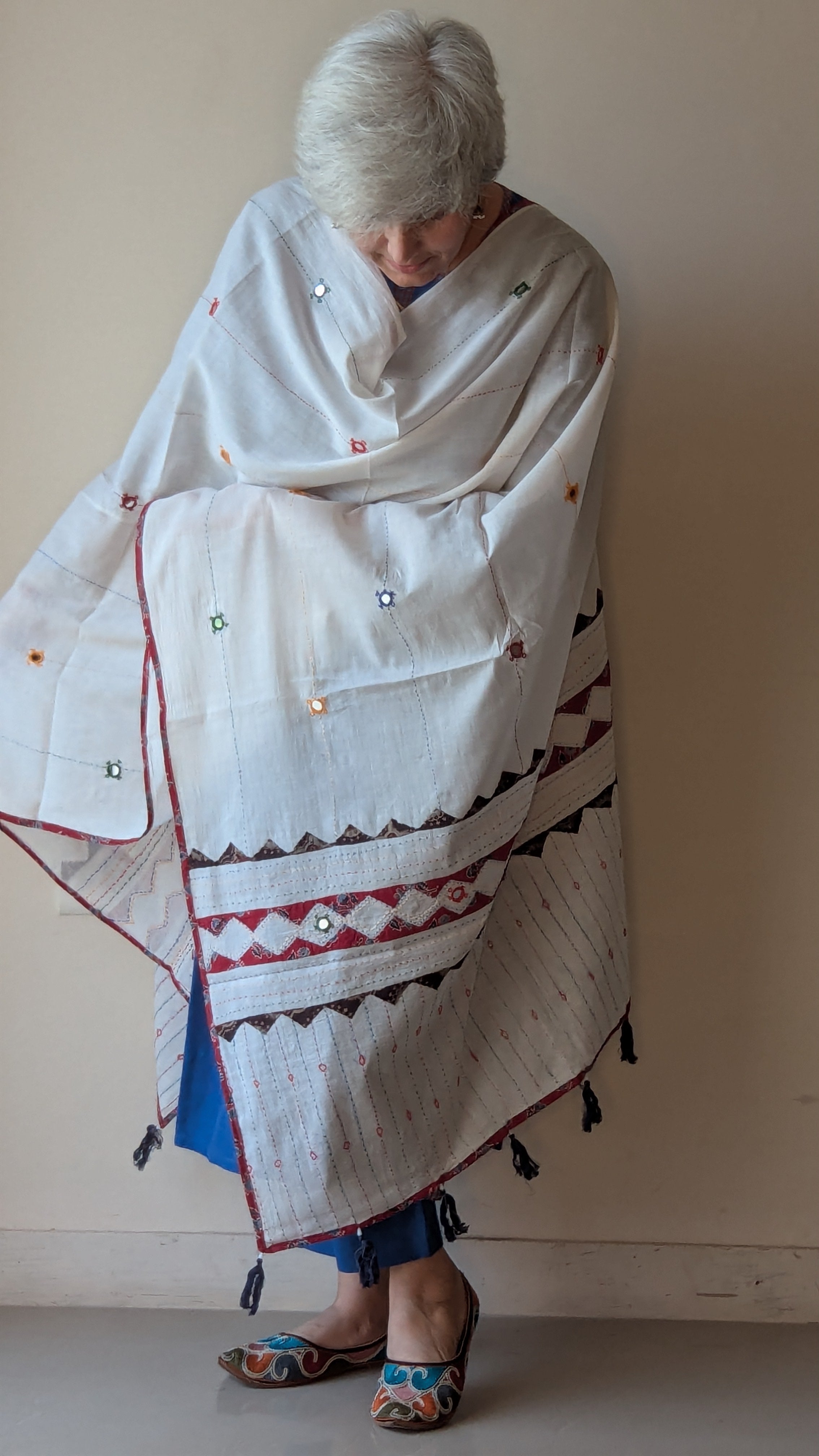 AJRAKH APPLIQUE KANTHA & MIRROR WORK DUPATTA